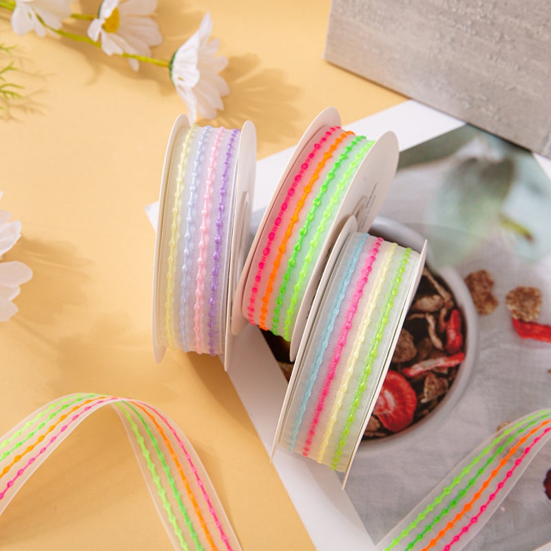 Bubble Striped Snow Gauze Ribbon – 2.5Cm Rainbow Macaron Bow for DIY Gift Box - Image 3